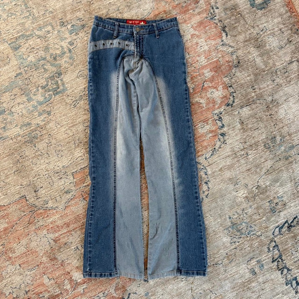 Neeso Jeans Womens Y2K Low Rise Flare Two Tone Paneled Denim Blue Size 5/6